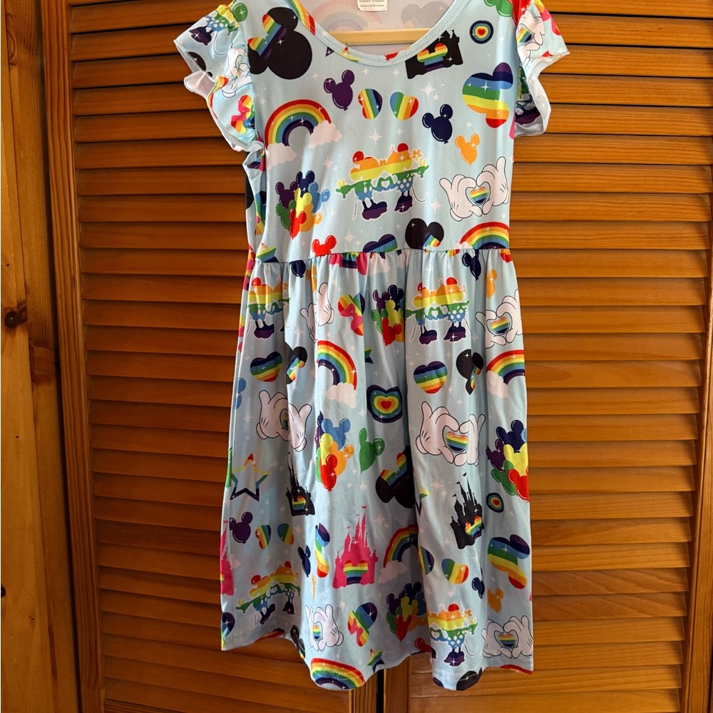 Girls' Light Blue Rainbow Disney Mickey Mouse Castle Print Dress